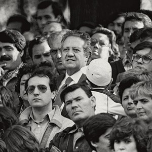 Mário Soares num comício da central sindical UGT, no 1.º de Maio, no Parque Eduardo VII.