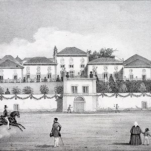 Palácio Real e jardim de Belém, em Lisboa (litogravura).
