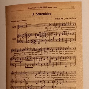 Partitura de «A sementeira», um dos hinos cantados nas Festas da Árvore, com música de Júlio Cardona e letra de Luís da Mata.