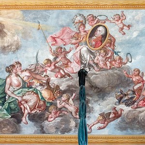 Teto da Sala Império, pintura a fresco atribuída a Máximo Paulino dos Reis.