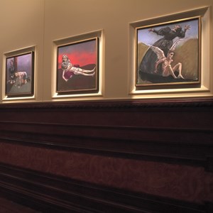 Quatro dos oito temas do «Ciclo da Vida da Virgem Maria», de Paula Rego. Da esquerda para a direita: «Fuga para o Egito», «Lamentação aos pés da Cruz», «Pietà» e «Assunção».