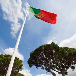 Bandeira Nacional hasteada no Palácio de Belém.