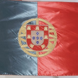 Bandeira Nacional exposta na exposição permanente do Museu da Presidência da República.