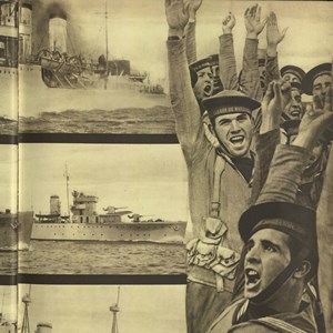 Fotomontagem do álbum «Portugal 1934» alusiva à Marinha portuguesa.