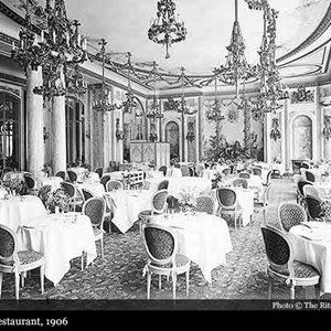 Sala de jantar do Hotel Ritz, inaugurado em 1906, e que à data da visita de Bernardino Machado, manteria a mesma decoração.