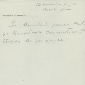 Carta do Presidente da República António José de Almeida para o chefe do Governo, António Granjo, aceitando a sua demissão.