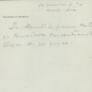 Carta do Presidente da República António José de Almeida para o chefe do Governo, António Granjo, aceitando a sua demissão.