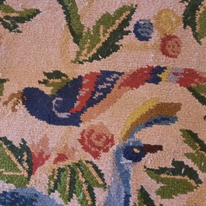 Um dos sete «gatos» presentes na versão de 2021 do tapete de Beiriz «Brasil»: olho da ave com cores distintas (comparar com fotografia seguinte).