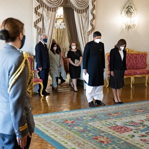 Cerimónia de entrega das cartas credenciais do embaixador do Paquistão, Ahmad Warraich.