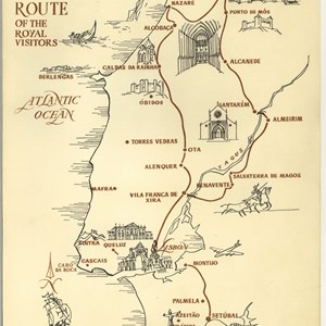 Mapa com o itinerário da visita da Rainha Isabel II a Portugal.