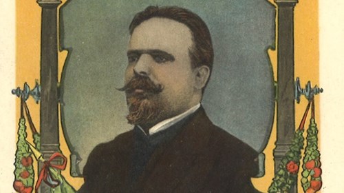 Bilhete-postal com o busto de António José de Almeida.