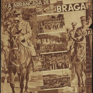 Recorte de álbum gráfico representando a progressão do movimento encabeçado por Manuel Gomes da Costa entre Braga e Lisboa.