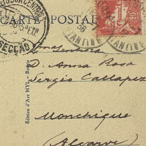 Postal de Manuel Teixeira Gomes para a filha Ana Rosa, com menção à horta (verso).