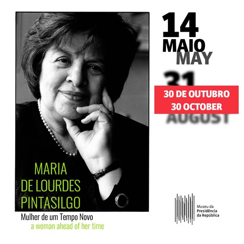 Cartaz da exposição «Maria de Lourdes Pintasilgo: Mulher de um Tempo Novo».