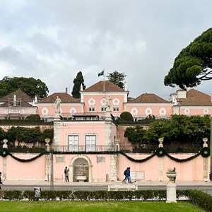 Decoração natalícia do Palácio de Belém, com utilização de grinaldas. Ao contrário dos anos anteriores, e devido à crise energética, o Presidente da República decidiu que este ano a fachada não terá iluminação noturna.