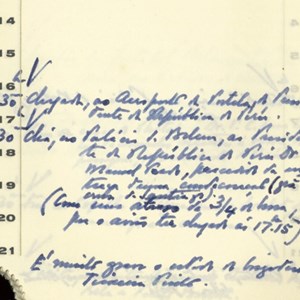 Anotações do Presidente Américo Tomás, no dia 10 de março de 1960, mencionando a chegada de Manuel Prado, Presidente do Peru.