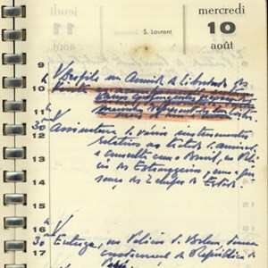 Anotações do Presidente Américo Tomás, no dia 10 de agosto de 1960, mencionando a entrega da Ordem do Sol do Peru.
