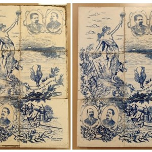 Painel de azulejos: antes e depois da intervenção de conservação.