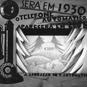Publicidade alusiva à instalação do serviço telefónico automático, comparando o acontecimento à adoração do Menino Jesus.