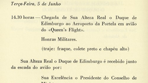 Excerto do programa da visita do Duque de Edimburgo, Príncipe Filipe, a Portugal, por ocasião do 600.º aniversário da Aliança Luso-Britânica.