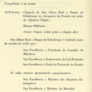 Excerto do programa da visita do Duque de Edimburgo, Príncipe Filipe, a Portugal, por ocasião do 600.º aniversário da Aliança Luso-Britânica.