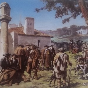 Figura 2: «Antes da Caçada». D. Carlos de Bragança. Pastel sobre tela, 113 X 162 cm. Catálogo «El-Rei Dom Carlos, Pintor», Fundação da Casa de Bragança.