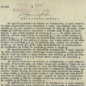 Patente de invenção de Joaquim José Perdigão Queiroga relativa a aperfeiçoamentos em carros de transporte.