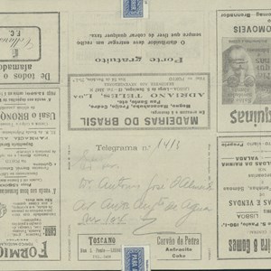 Telegrama de Perdigão Queiroga para o genro, António José de Almeida, a propósito do aniversário deste.