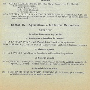 Catálogo oficial da Exposição Internacional do Rio de Janeiro, onde consta a exibição de uma maquete do lagar de azeite móvel de Joaquim Perdigão Queiroga.