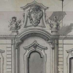 Pormenor do projeto do arquiteto Manuel da Costa Negreiros para renovar o palácio dos condes de Aveiras, no largo de São Cristóvão, em Lisboa. Estas obras foram feitas depois da venda da quinta de Belém.