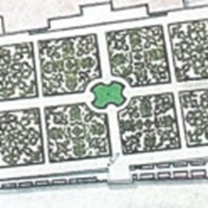 Como era o Jardim de Cima no tempo do conde de Aveiras, hoje chamado Jardim do Buxo. Pormenor de uma planta desenhada por Carlos Mardel e Lauriano Joaquim de Sousa, anterior a 1763.