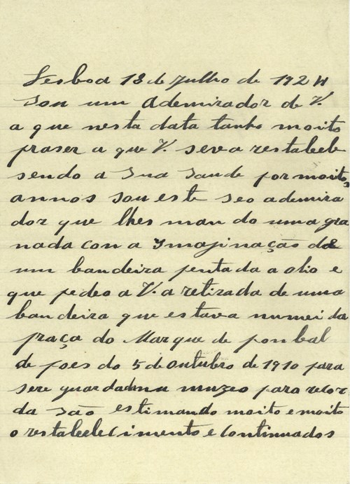 Carta de Alfredo Antunes para o antigo Presidente da República António José de Almeida.