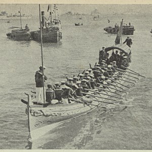 A galeota que transportou Manuel Teixeira Gomes do cruzador «Carysfort» até ao Arsenal da Marinha, na sua chegada a Lisboa.