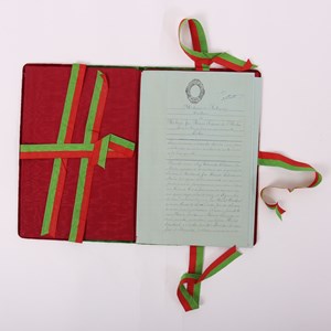 Pasta com contrato antenupcial do casamento de António José de Almeida com Maria Joana Perdigão Queiroga.