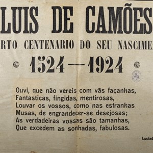 Cartaz comemorativo dos 400 anos do nascimento de Camões.