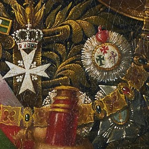 Retrato do Rei D. Miguel I: pormenor da placa da Banda das Três Ordens.
