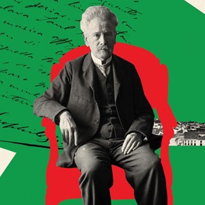 Cartaz da exposição «Teófilo Braga (1843-1924) – No centenário da sua morte». Teófilo Braga foi um grande estudioso da vida e obra de Luís Vaz de Camões e um dos principais nomes das grandes comemorações do Tricentenário da morte de Camões, realizadas no dia 10 de Junho de 1880.