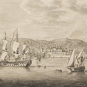 «The view of Bellém to the bay of the Wores»: do lado direito da gravura, o Palácio de Belém.