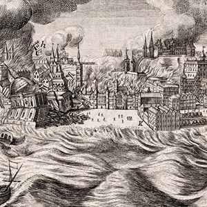Gravura representando o terramoto de 1755: «Die Verwüstung von Lissabon der haupstadt in Portugal geschehen den 1».