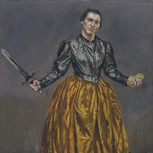 «Anjo», pastel sobre papel, da autoria de Paula Rego. Integra a série inspirada no livro de Eça de Queirós «O Crime do Padre Amaro».