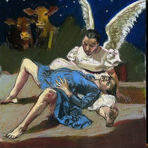 «Natividade», pastel sobre papel, da autoria de Paula Rego. Integra o «Ciclo da Vida da Virgem Maria», exposto na capela do Palácio de Belém.