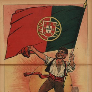 Caricatura da autoria de Silva e Sousa, alusiva à escolha da Bandeira Nacional, publicada no semanário humorístico «O Zé» (edição n.º 7).